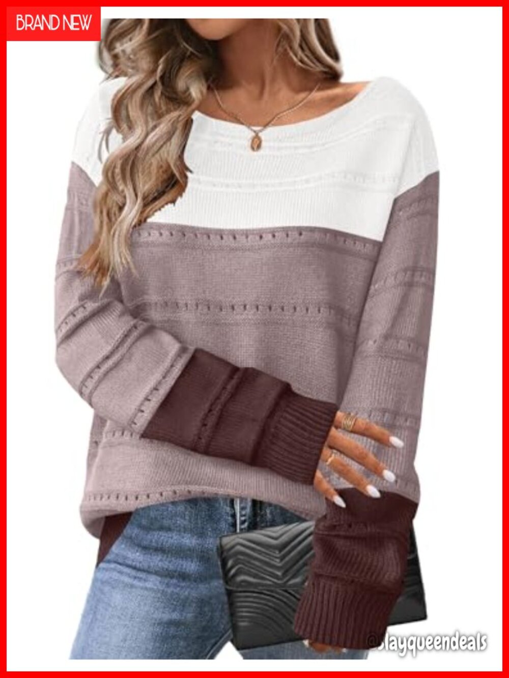Crochet Off Shoulder Pullover Sweater Loose Fit Boat Neck Long Sleeve